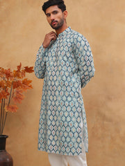 Printed Cotton Blend Kurta with Thread Work (65KO 5416 Blue ) [FF] [J-1]