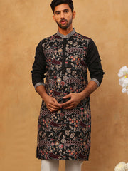 Premium Silk Blend Embroidered Kurta (65KO 5418 Black ) [FF] [B-12]