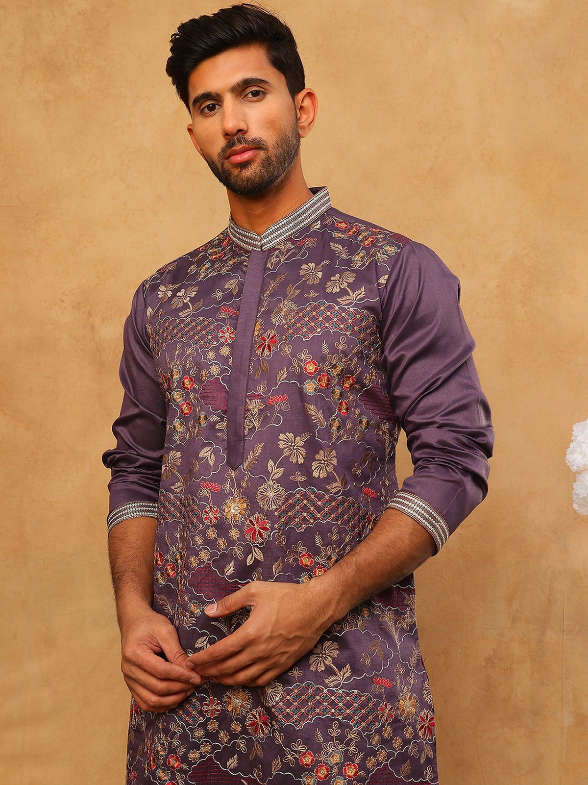 Premium Silk Blend Embroidered Kurta (65KO 5418 Purple ) [FF] [B-12]