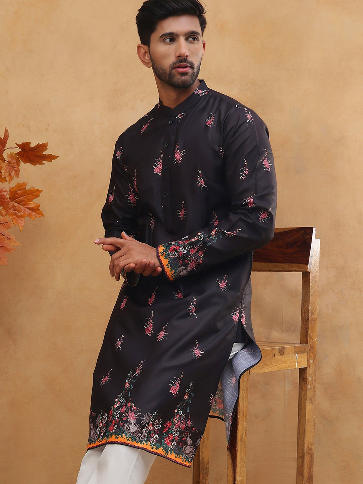 Cotton Blend Printed Straight Kurta (65KO 5419 Black ) [FF] [O-14]