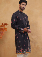 Cotton Blend Printed Straight Kurta (65KO 5419 Black ) [FF] [O-14]