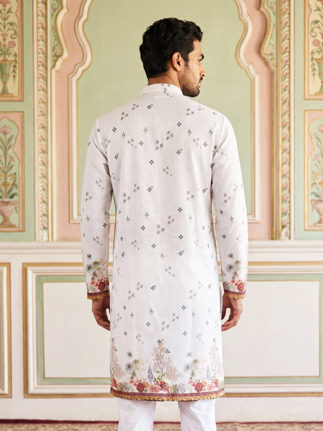 DesiQlo Men Printed Kurta Only - White - 65KO_5419White_S