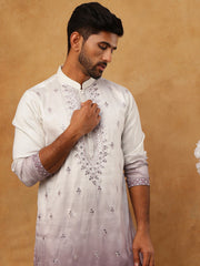 Festive Wear Silk Blend Embroidered Kurta (65KO 5420 White ) [FF] [B-1]
