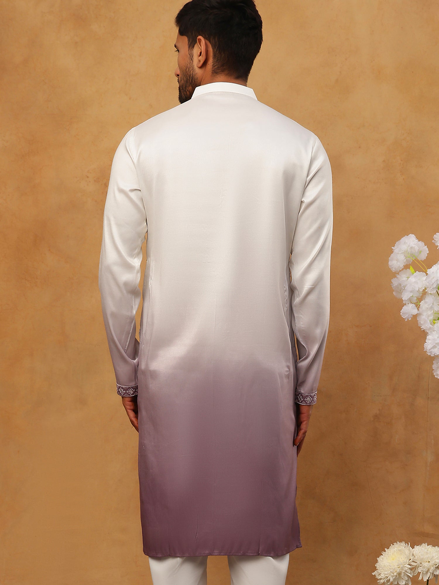 DesiQlo Men Floral Kurta Only - White - 65KO_5420White_S