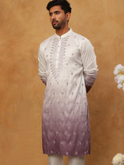 Festive Wear Silk Blend Embroidered Kurta (65KO 5420 White ) [FF] [B-1]
