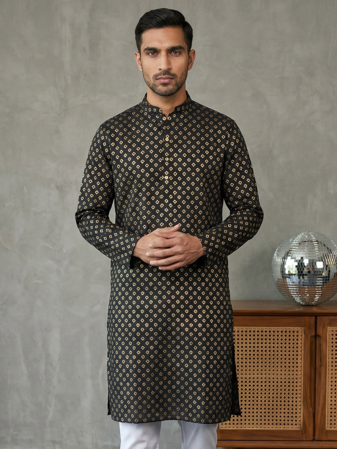 DesiQlo Men Printed Kurta Only - Black - 65KO_5421Black_S