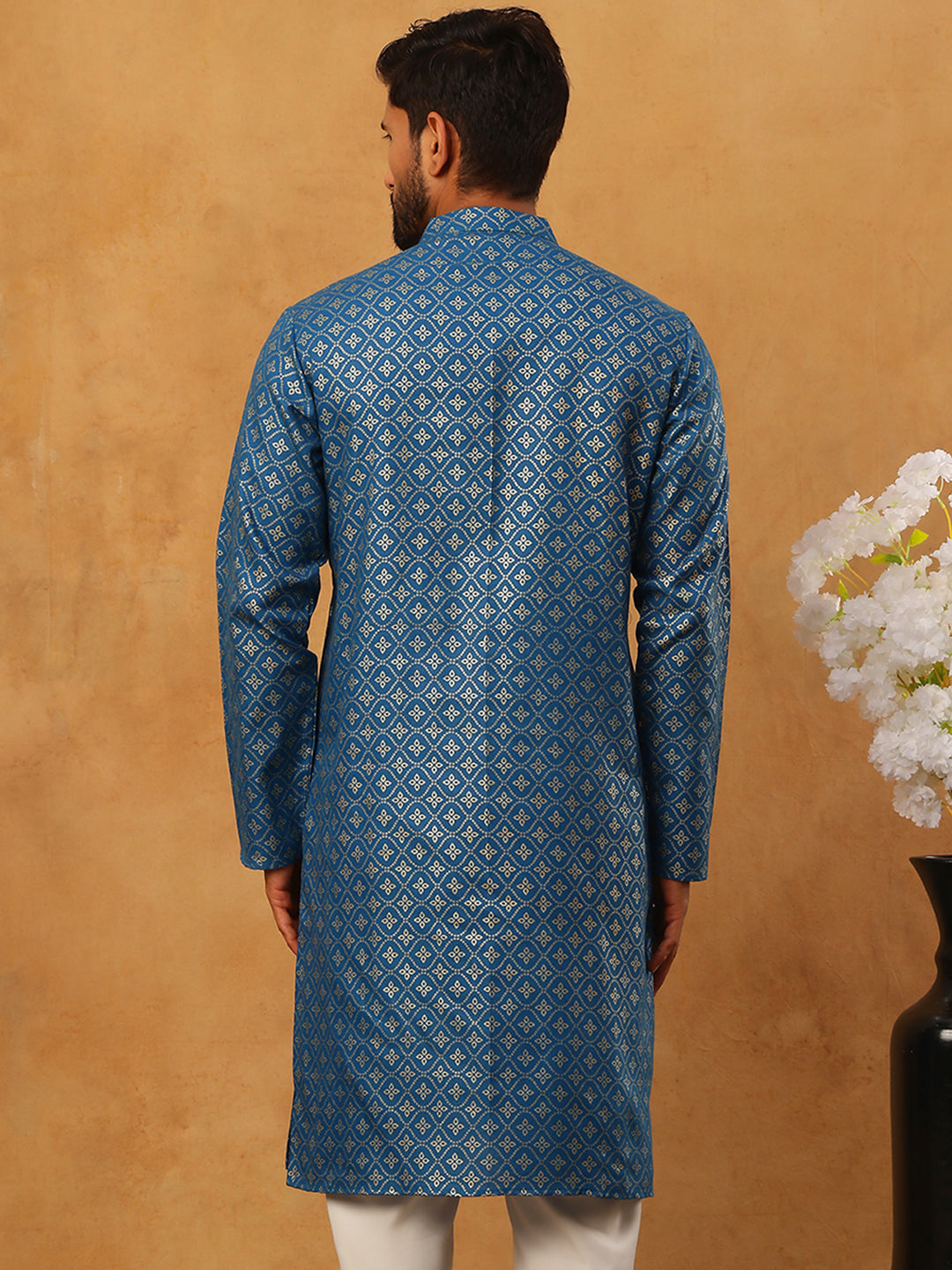 DesiQlo Men Floral Kurta Only - Blue - 65KO_5421Blue_S