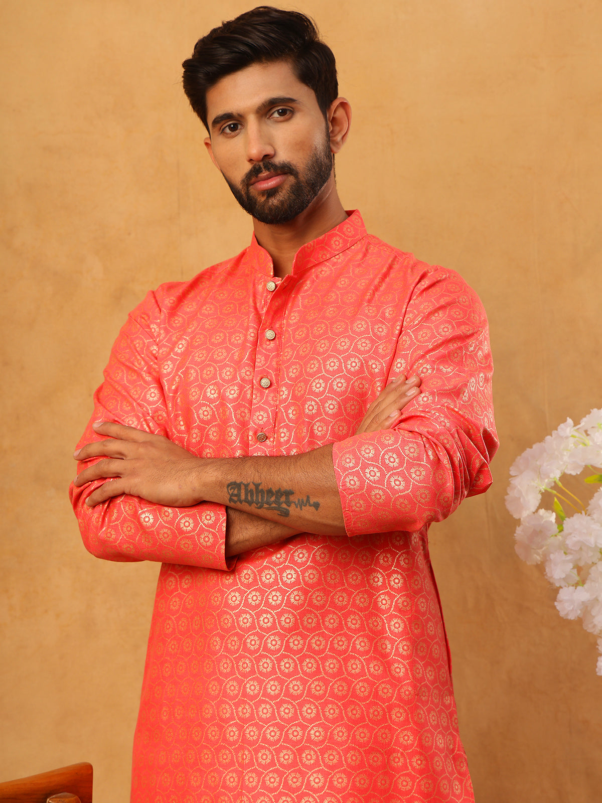 Festive Cotton Blend Printed Kurta (65KO 5421 Peach ) [FF] [P-11-10]