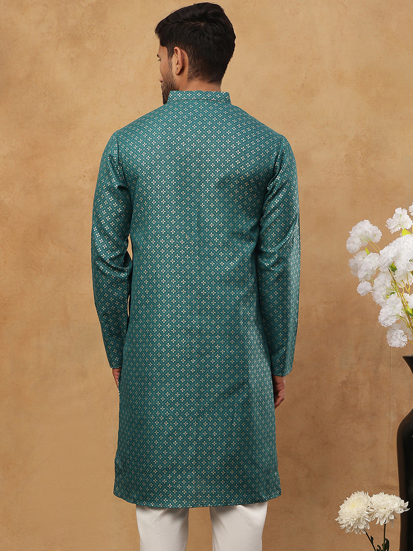 DesiQlo Men Printed Kurta Only - Multicolor - 65KO_5421Sea-Green_S