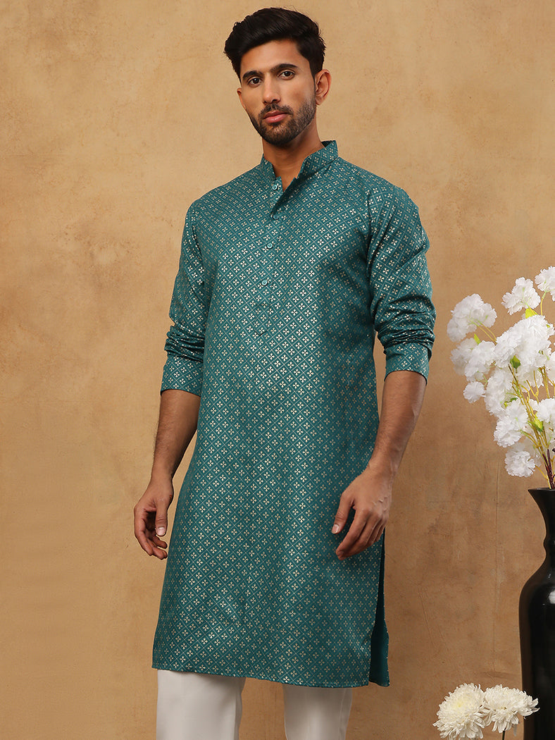 DesiQlo Men Printed Kurta Only - Multicolor - 65KO_5421Sea-Green_S