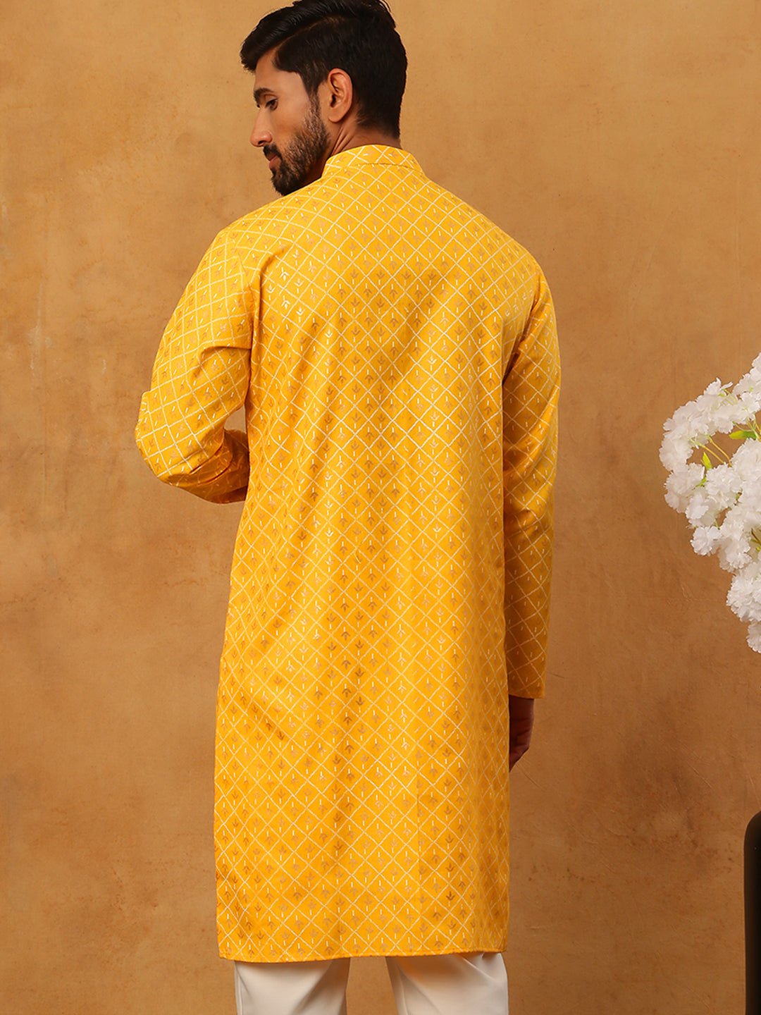 DesiQlo Men Floral Kurta Only - Yellow