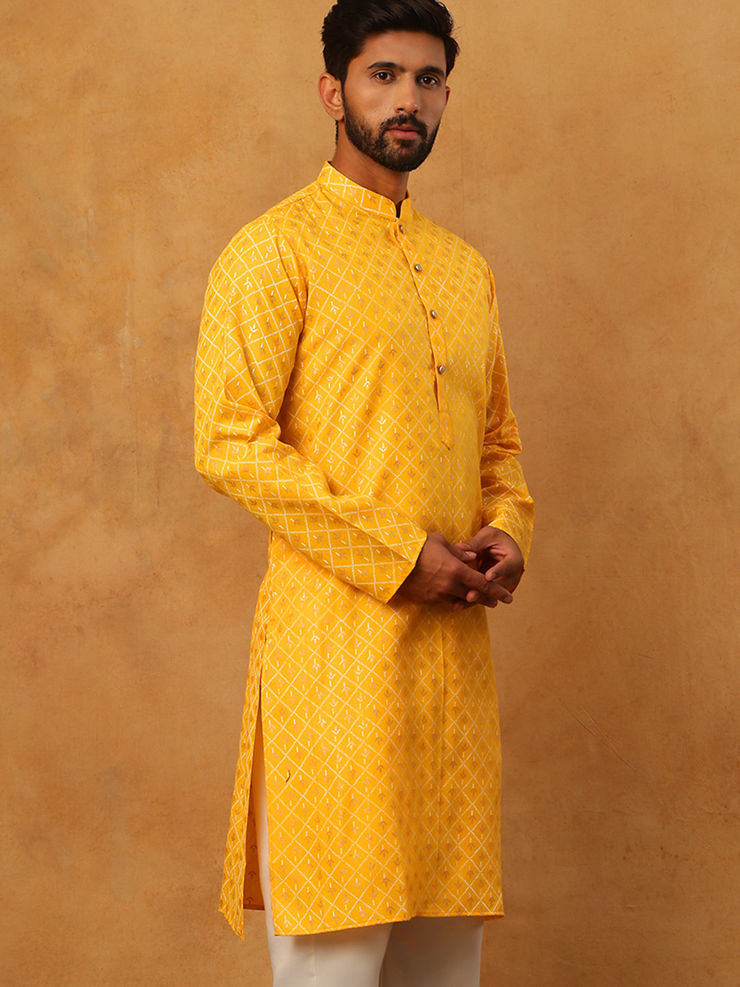 DesiQlo Men Floral Kurta Only - Yellow
