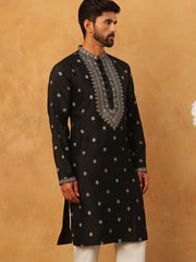 Ethnic Silk Blend Foil Print Kurta (65KO 5422 Black ) [FF] [J-1]
