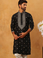 Ethnic Silk Blend Foil Print Kurta (65KO 5422 Black ) [FF] [J-1]