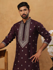 Ethnic Silk Blend Foil Print Kurta (65KO 5422 Purple ) [FF] [J-1]