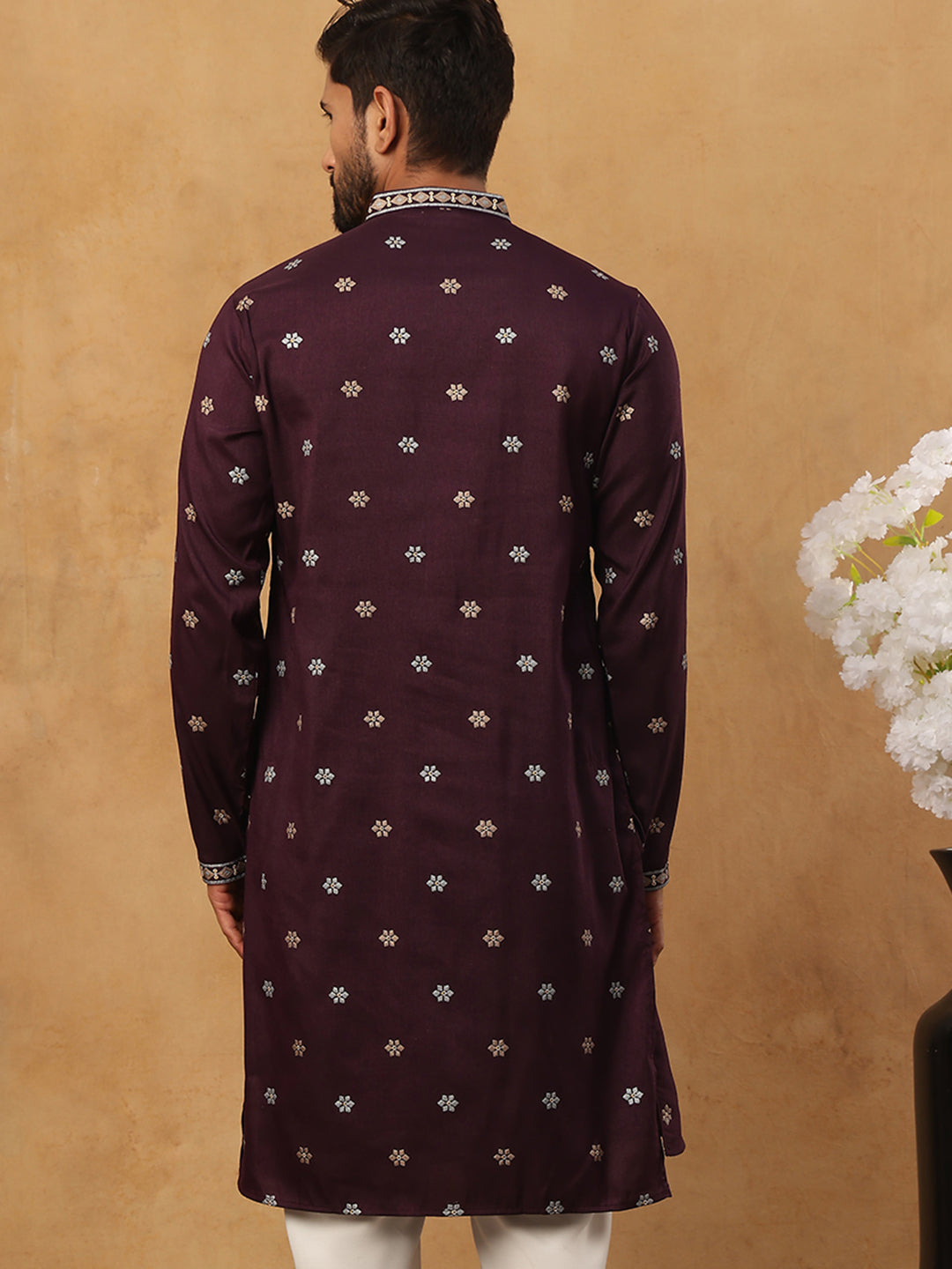 DesiQlo Men Geometric Kurta Only - Purple