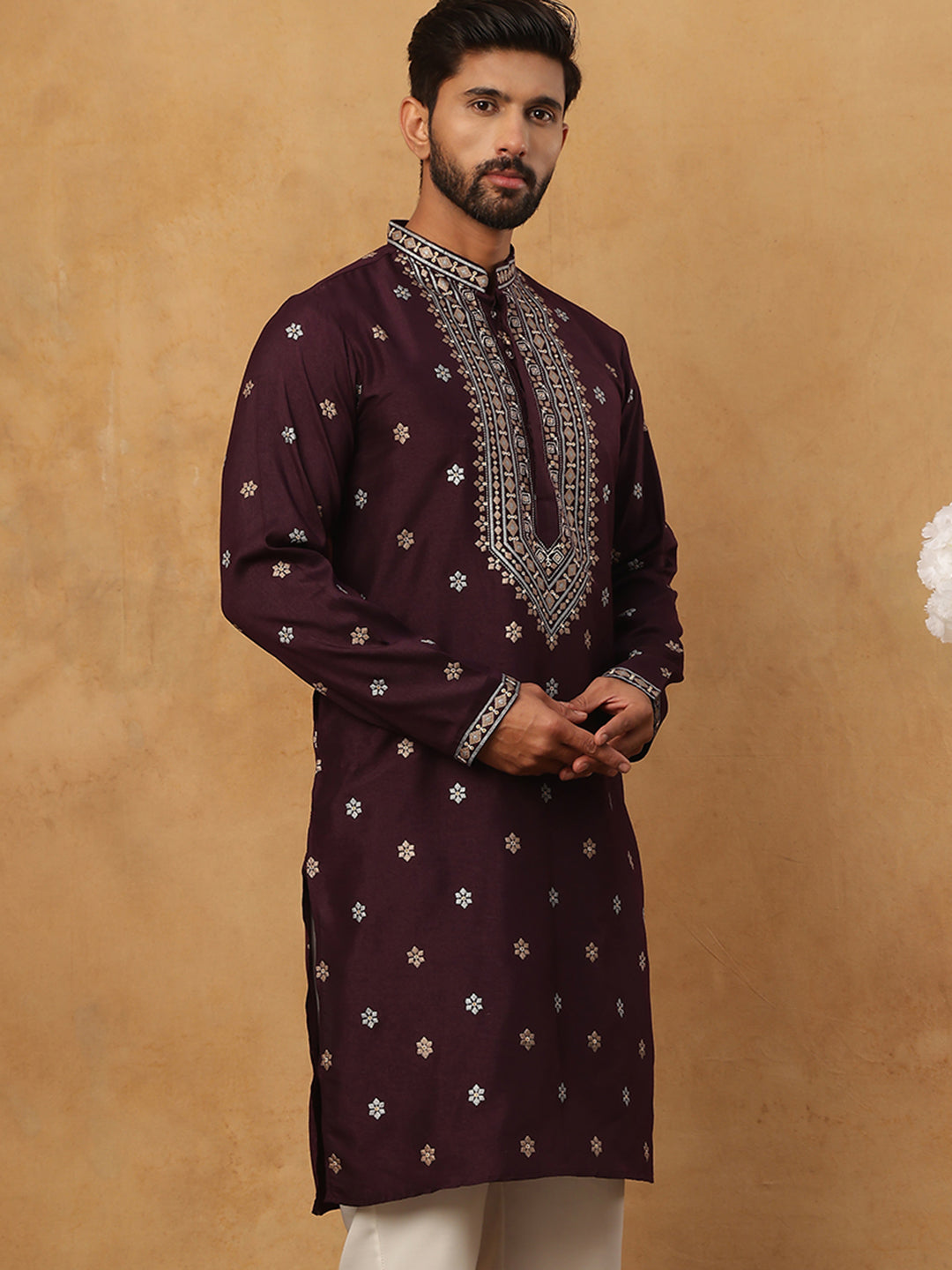 DesiQlo Men Geometric Kurta Only - Purple