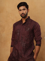 Silk Blend Embroidered Kurta (65KO 5423 Maroon ) [FF] [Q-11-14]