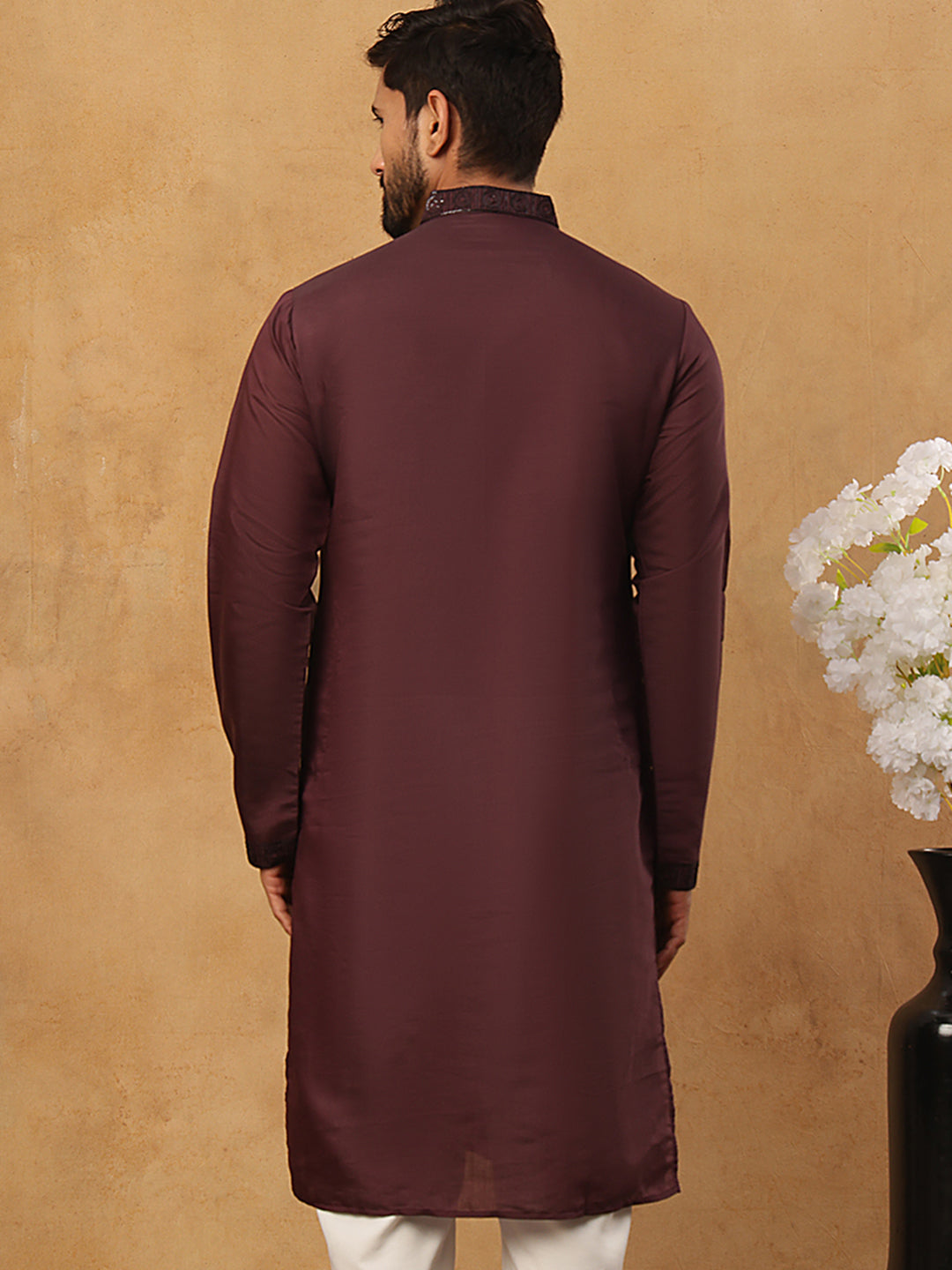 DesiQlo Men Floral Kurta Only - Maroon - 65KO_5423Maroon_S