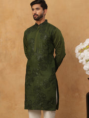 Silk Blend Embroidered Kurta (65KO 5423 Olive ) [FF] [Q-11-14]
