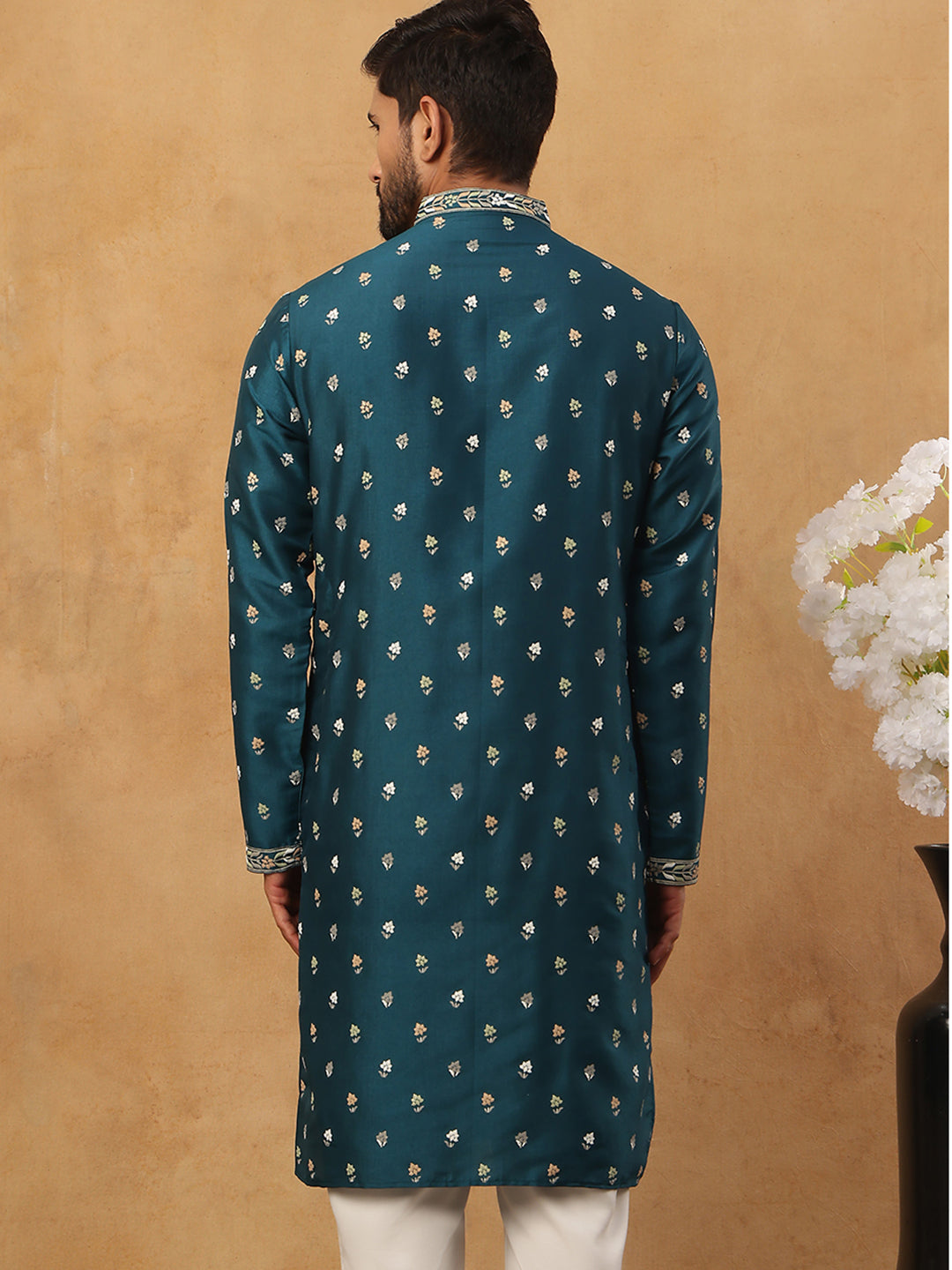 DesiQlo Men Floral Kurta Only - Multicolor - 65KO_5424Peacock_S
