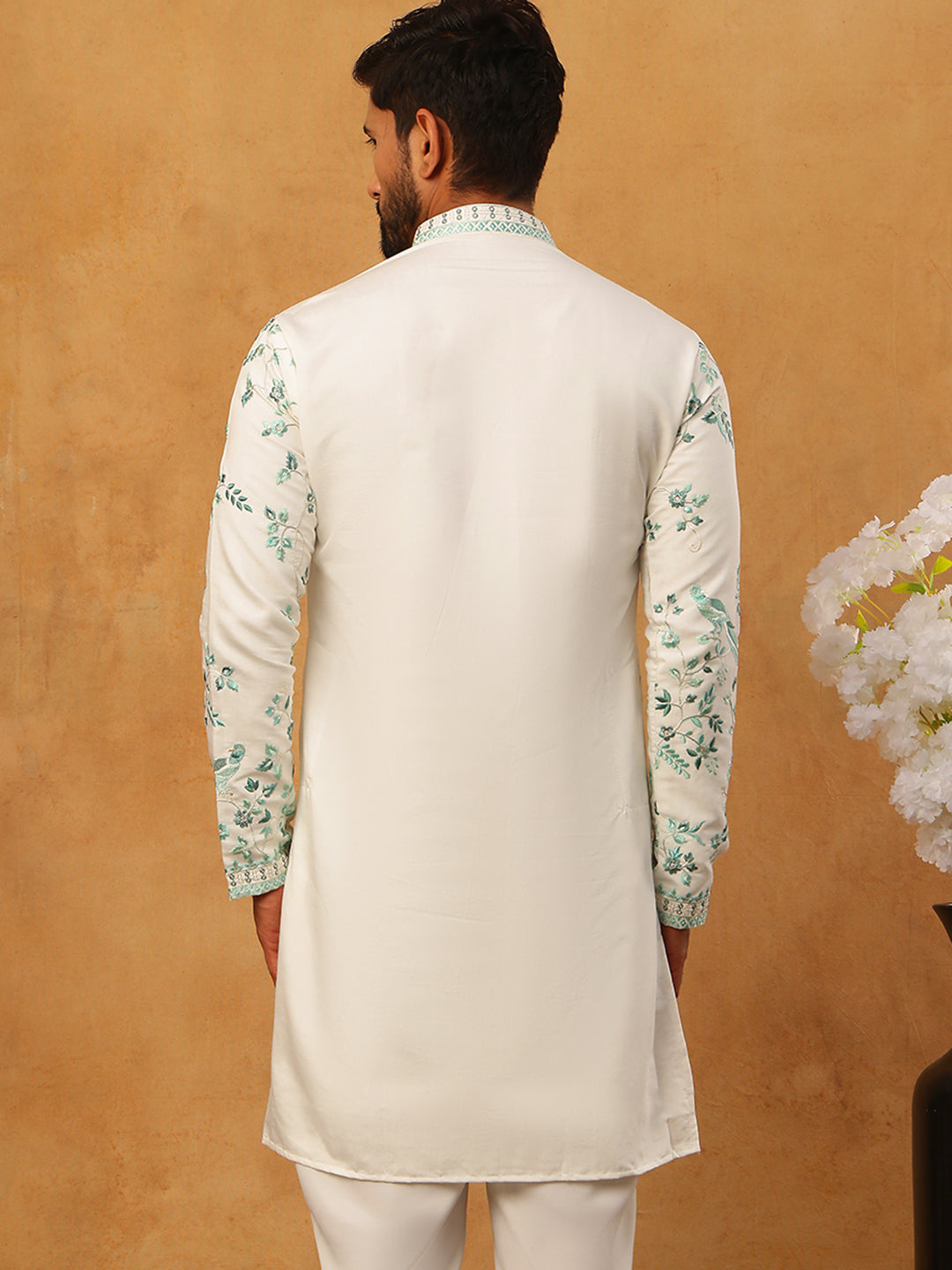 DesiQlo Men Animal Kurta Only - White - 65KO_5426White_S