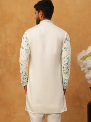 Silk Blend Embroidered Kurta (65KO 5426 White ) [FF] [A-1-4]