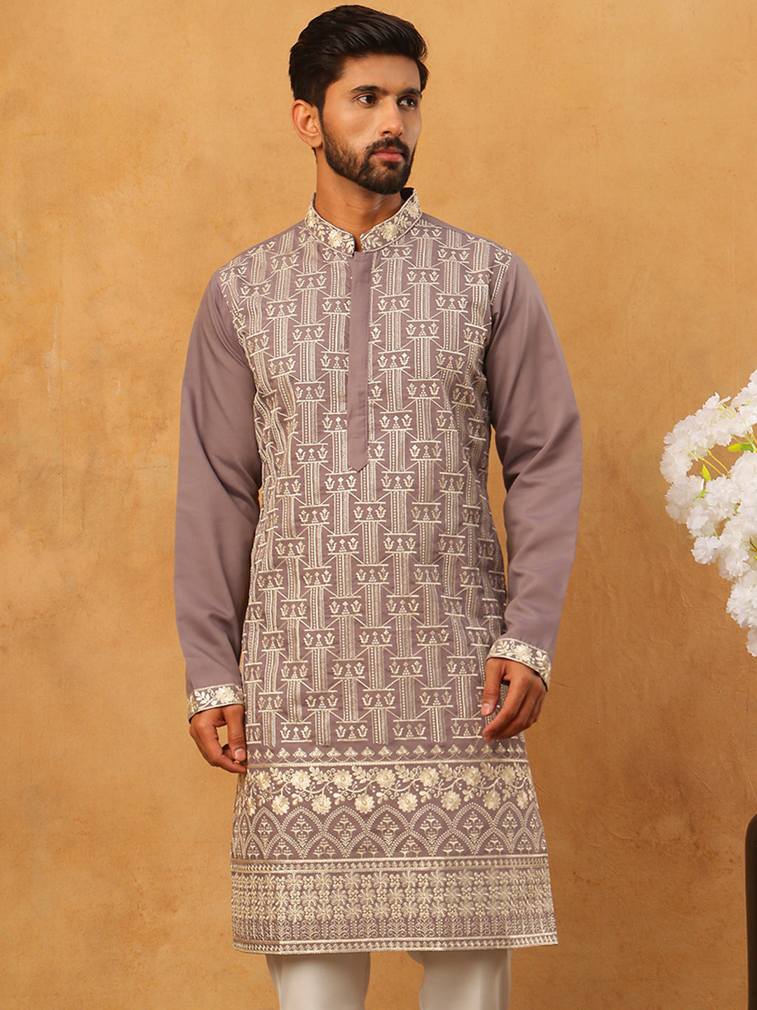 Classic Silk Blend Embroidered Kurta (65KO 5427 Purple ) [FF] [Q-11-14]