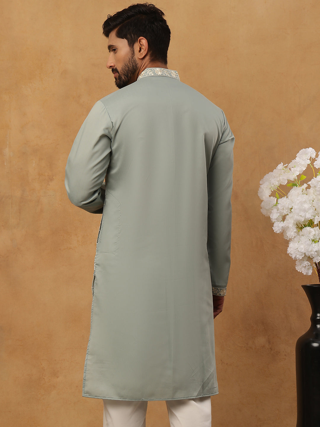 DesiQlo Men Geometric Kurta Only - Green - 65KO_5427Rama_S