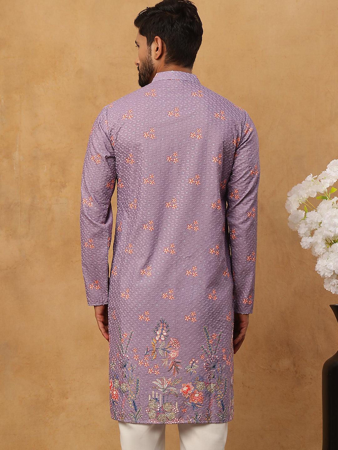 DesiQlo Men Floral Kurta Only - Purple - 65KO_5428Purple_S