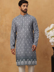 Festive Cotton Blend Printed Kurta (65KO 5429 Grey ) [FF] [Q-11-14]