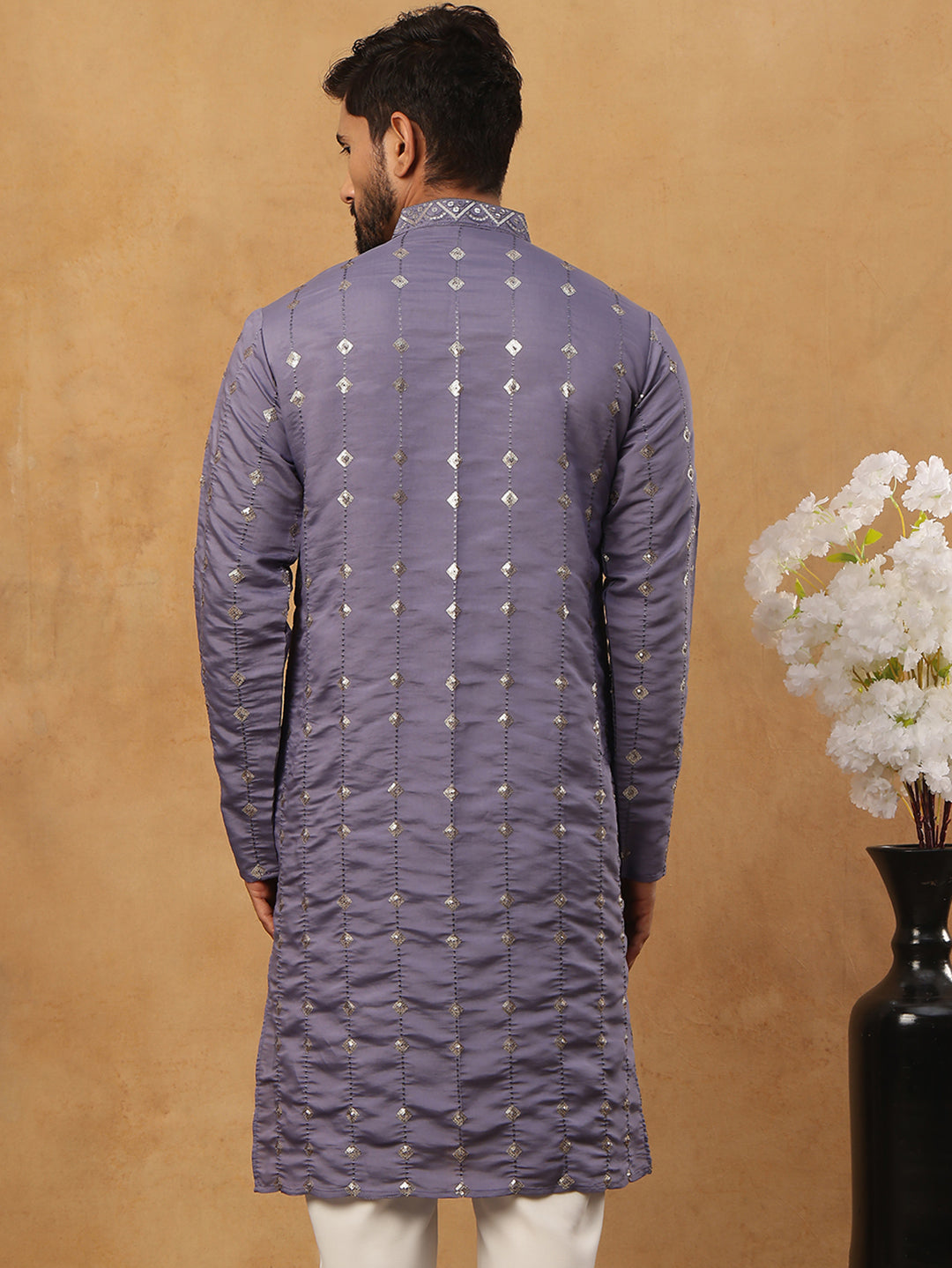DesiQlo Men Geometric Kurta Only - Purple - 65KO_5430Purple_S