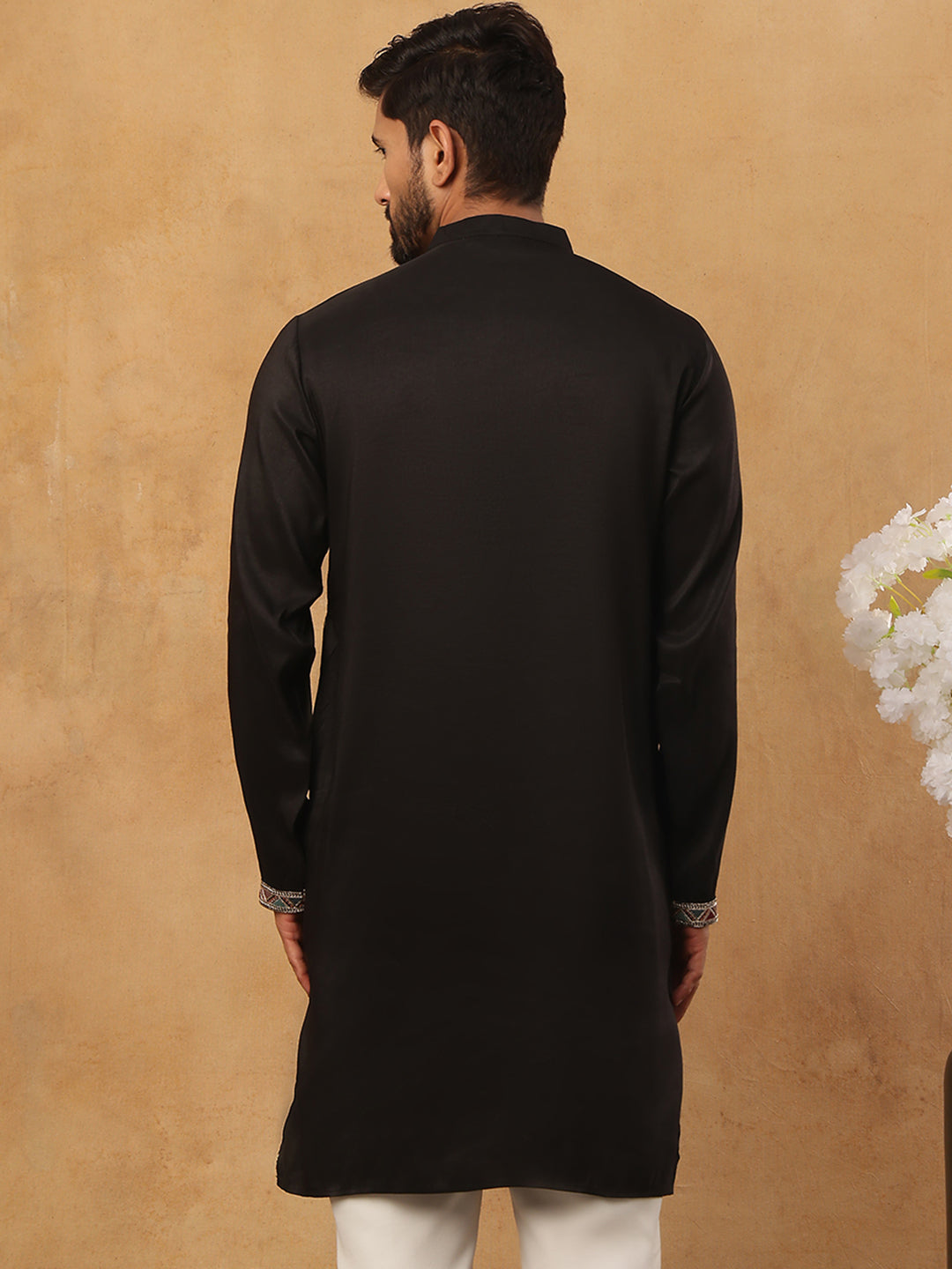DesiQlo Men Floral Kurta Only - Black - 65KO_5431Black_S