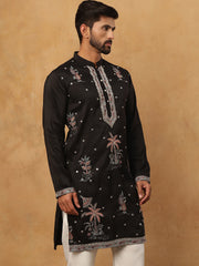 Silk Blend Embroidered Kurta (65KO 5431 Black ) [FF] [B-1-2]