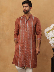 Luxury Silk Blend Thread Work Kurta (65KO 5432 Brown ) [FF] [B-9]