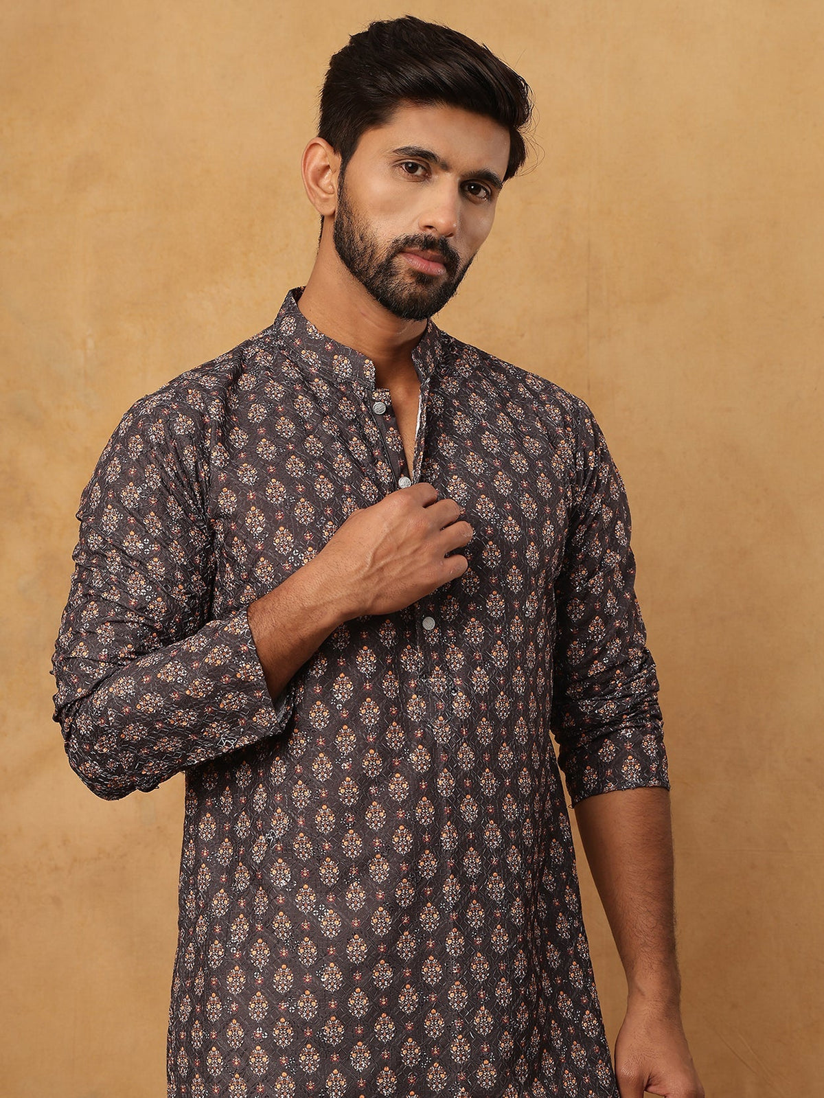 Festive Cotton Blend Printed Kurta (65KO 5434 Grey ) [FF] [Q-11-14]