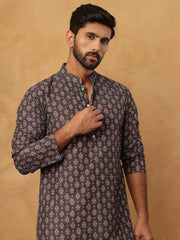 Festive Cotton Blend Printed Kurta (65KO 5434 Grey ) [FF] [Q-11-14]