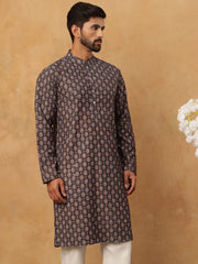Festive Cotton Blend Printed Kurta (65KO 5434 Grey ) [FF] [Q-11-14]