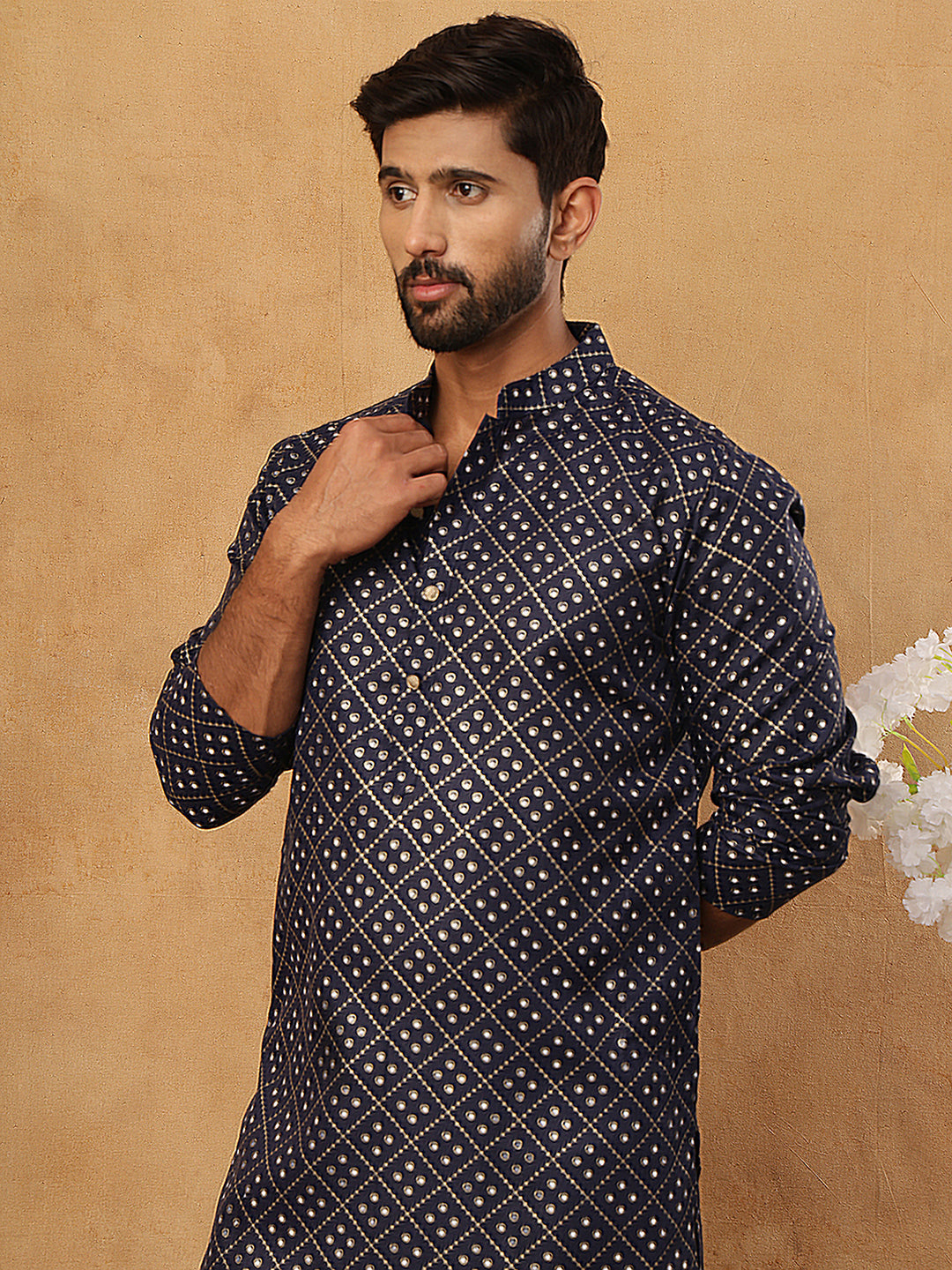 Festive Cotton Blend Printed Kurta (65KO 5436 Navy ) [FF] [Q-11-14]