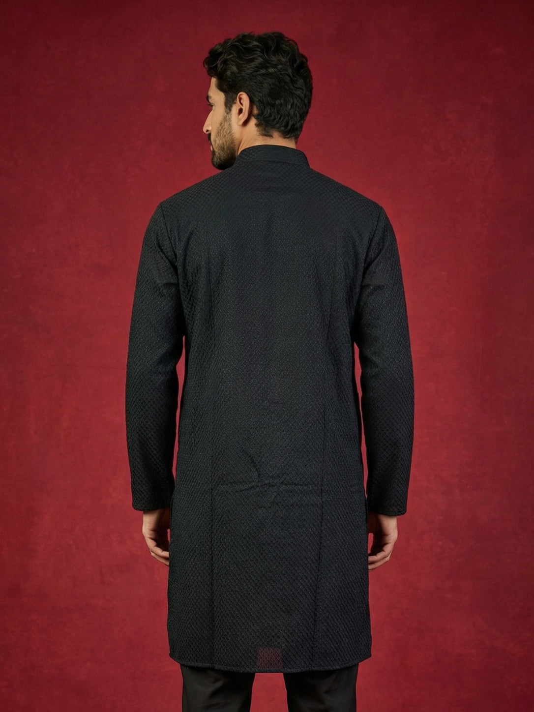DesiQlo Men Embroidered Kurta Only - Black - 65KO_5441Black_S