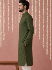 Embroidered Kurta for Men ( 65KO 5441Olive S ) [FF] [O-6]