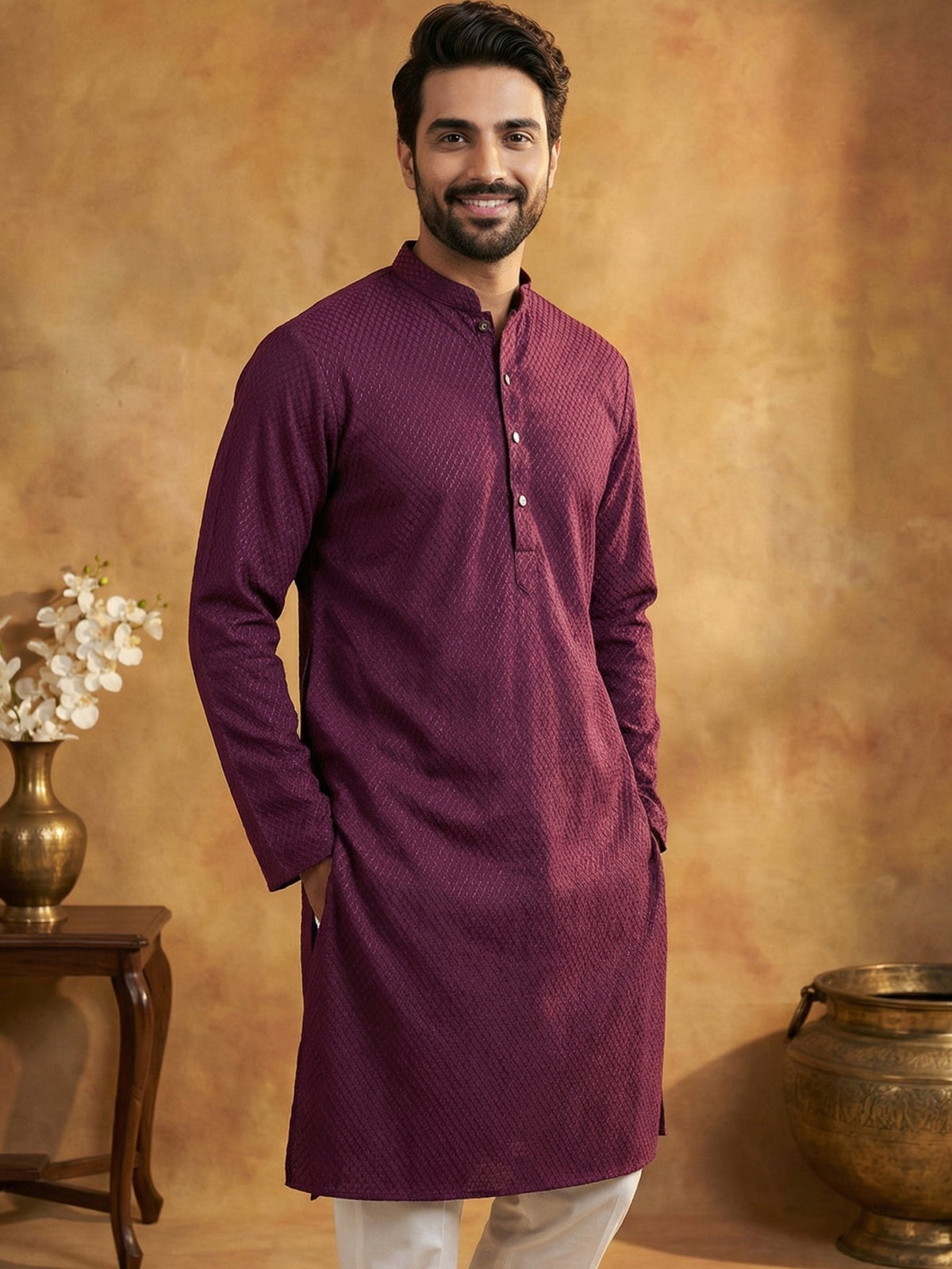 Embroidered Kurta for Men ( 65KO 5441Purple S ) [FF] [O-6]