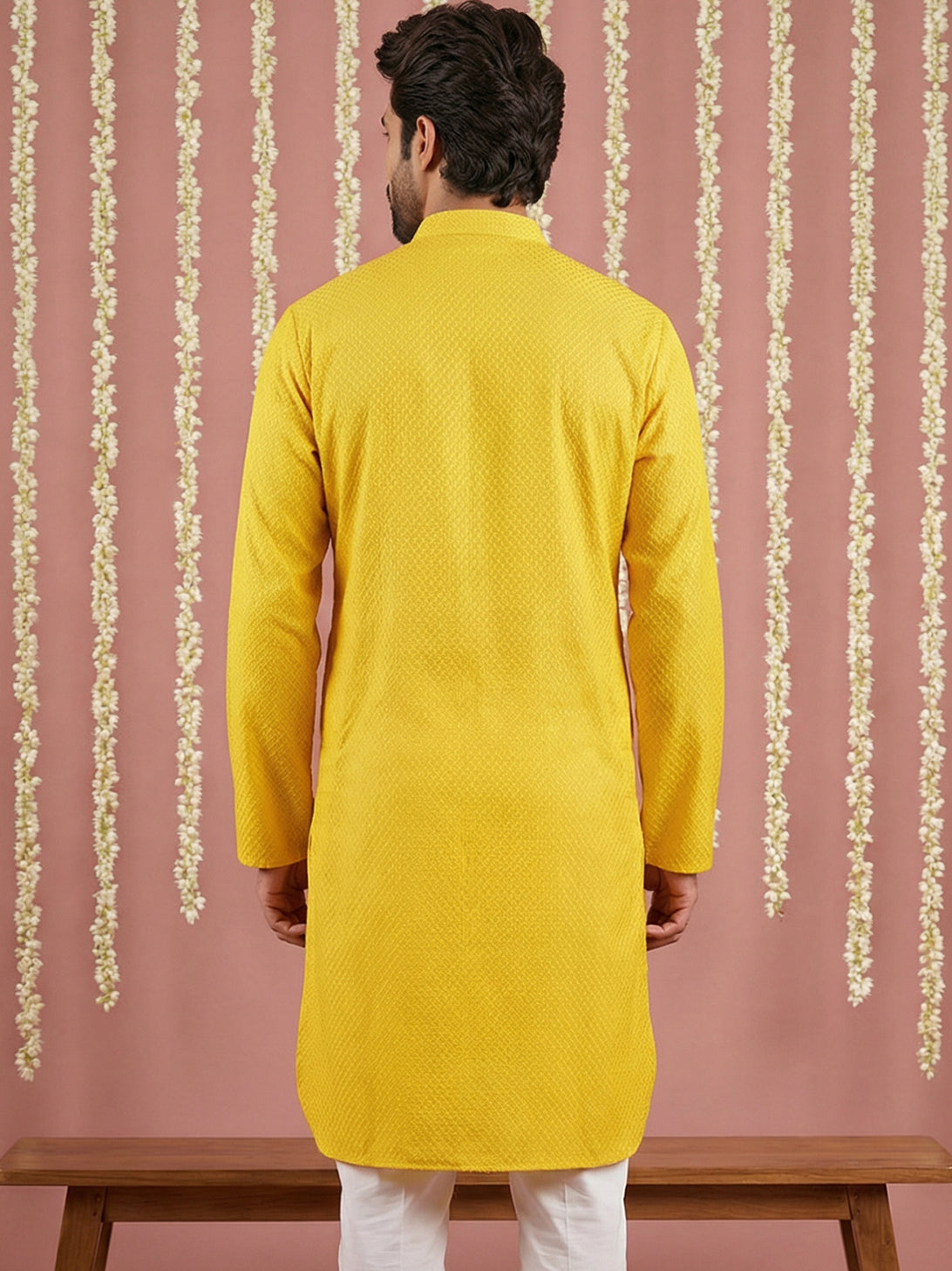 DesiQlo Men Embroidered Kurta Only - Yellow - 65KO_5441Yellow_S