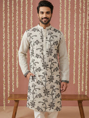 Men’s Silk Blend Embroidered Kurta ( 65KO 5442Grey S ) [FF] [Q-11-14]