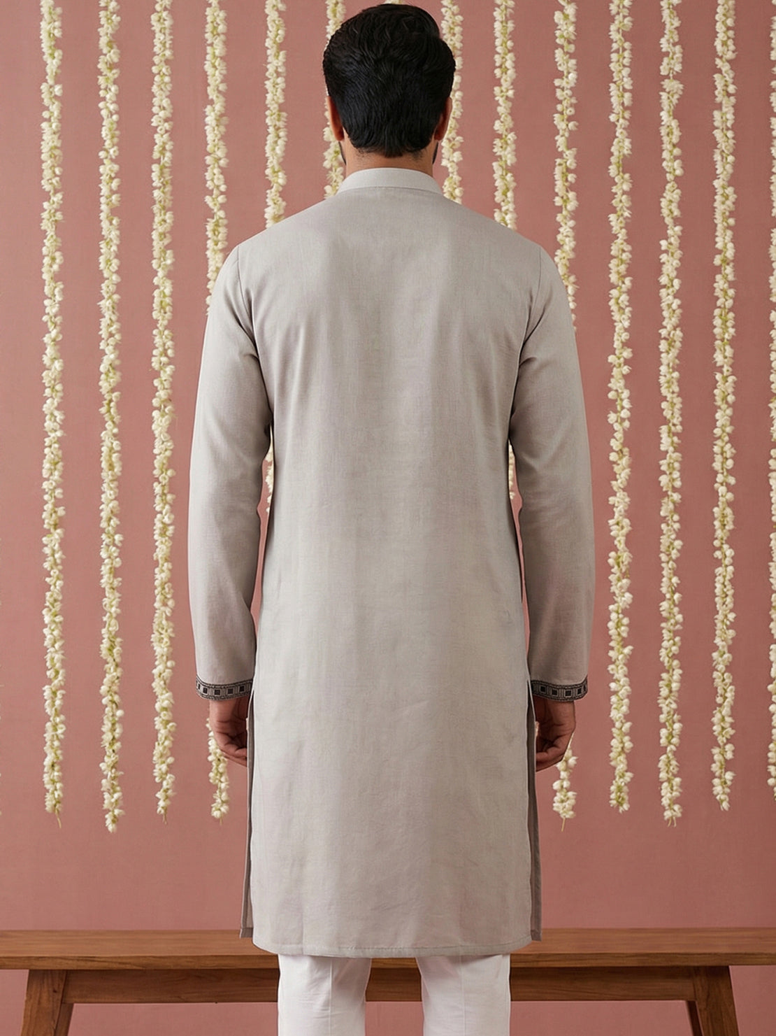 DesiQlo Men Embroidered Kurta Only - Grey - 65KO_5442Grey_S