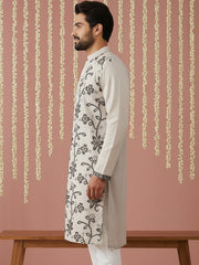Men’s Silk Blend Embroidered Kurta ( 65KO 5442Grey S ) [FF] [Q-11-14]