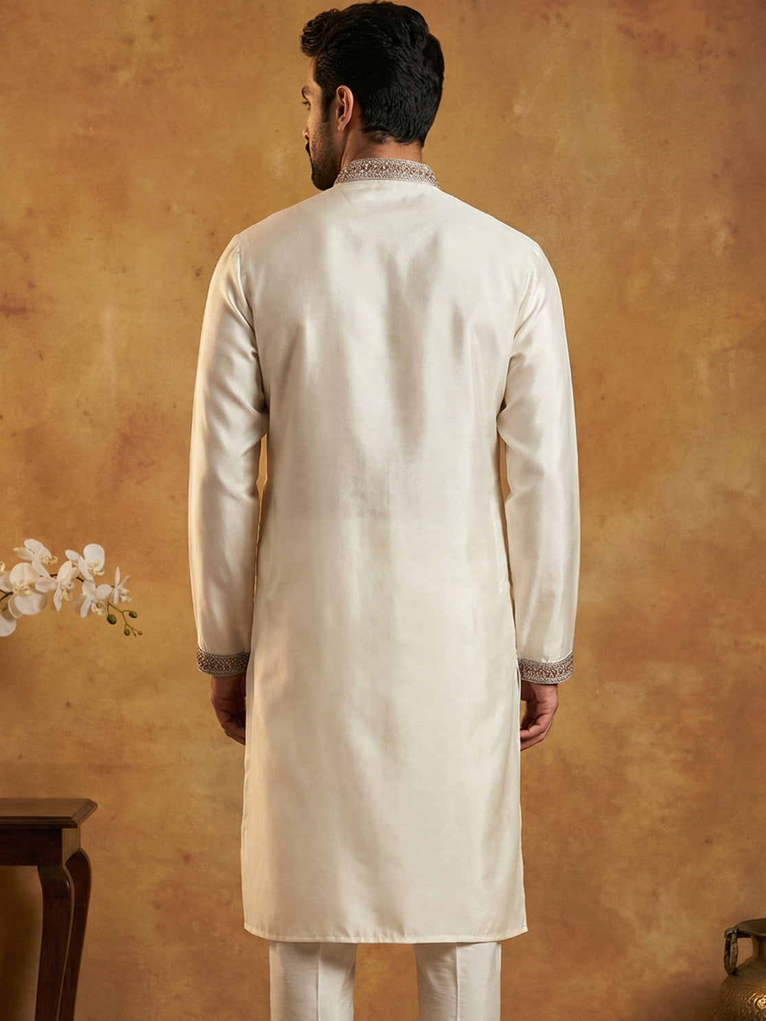 DesiQlo Men Embroidered Kurta Only - White - 65KO_5444White_S