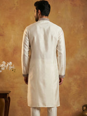 White Silk Blend Embroidered Kurta ( 65KO 5444White S ) [FF] [O-6]