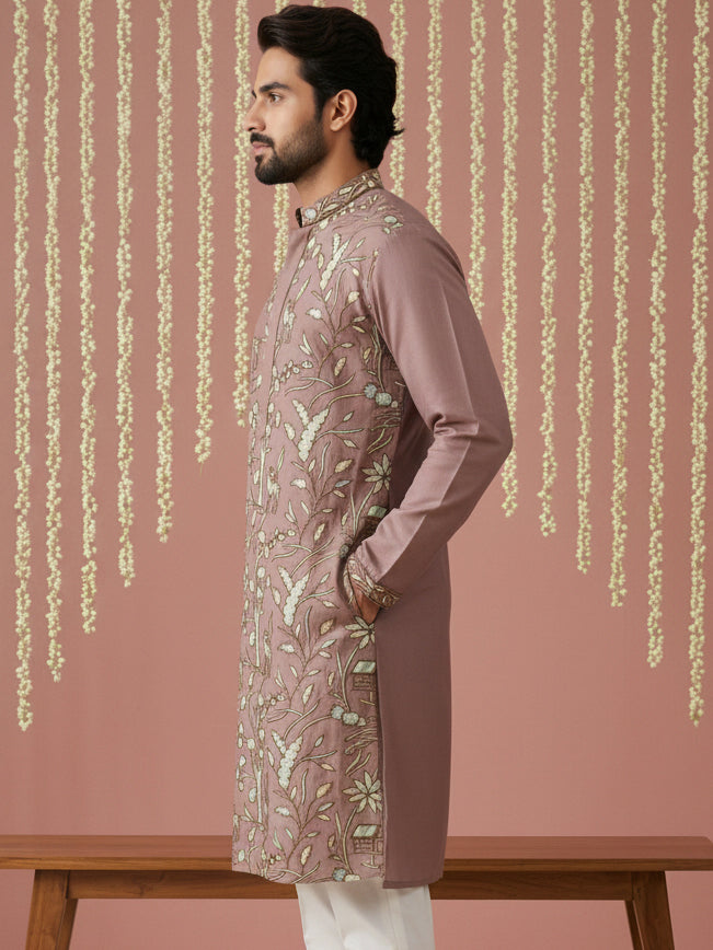 DesiQlo Men Embroidered Kurta Only - Brown - 65KO_5445Brown_S