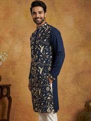 Silk Blend Designer Embroidered Kurta ( 65KO 5445Navy S )